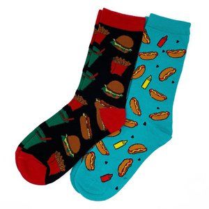 Two Pair Socks, Foodie Black Teal Red Socks, Funny Unisex Socks, Ugly Socks